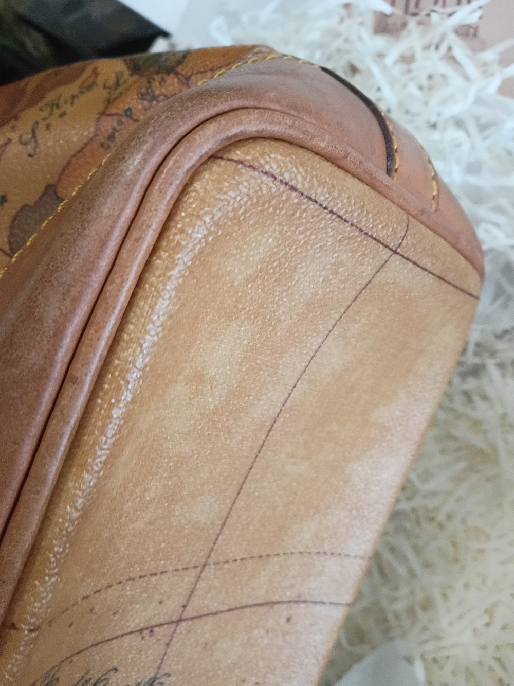 Alviero Martini Tan & Brown Map-Print Leather Drawstring Crossbody Bag - Picture 12 of 16
